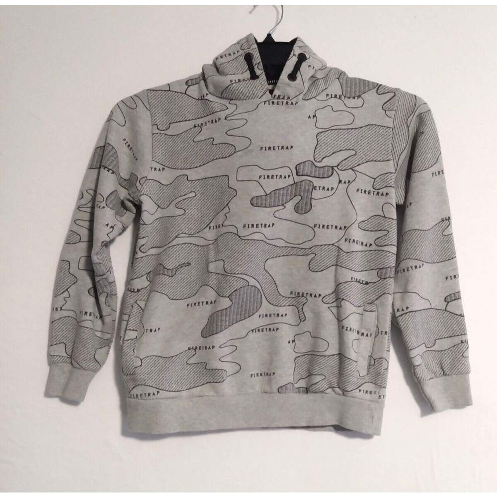 Firetrap Gray Black Cotton Pullover Hoodie Pockets Size 13 Years